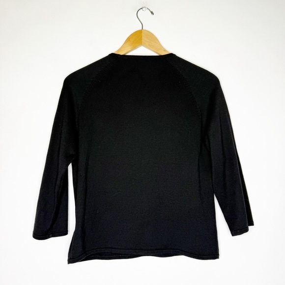 Michael Simons Black Top with Blue and Silver Embellishments Silk Cotton Size M - Picture 2 of 5